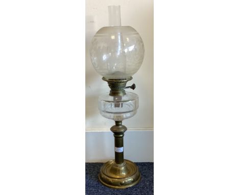 A good brass oil lamp with etched shade. Est. £60 - £80.