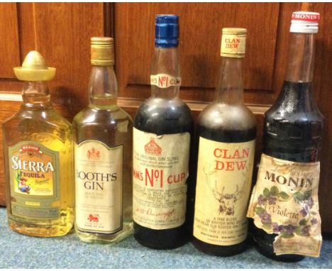 Five various bottles of spirits etc. comprising a bottle of Booth's Gin; a bottle of Sierra Tequila Reposado; A bottle of Cla