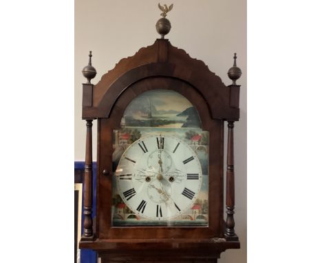 A good Antique mahogany grandfather clock with painted dial. By J. Carmichael, Gateshead. Est. £100 - £150.