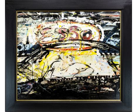 * PETER MCLAREN (SCOTTISH b 1964), ESSO mixed media on board, signed, titled and dated Dec '88 verso 70cm x 80cm Framed and u