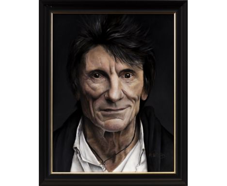MICHAEL PATTERSON, PORTRAIT OF RONNIE WOOD oil on board, signed 45cm x 35cm Framed