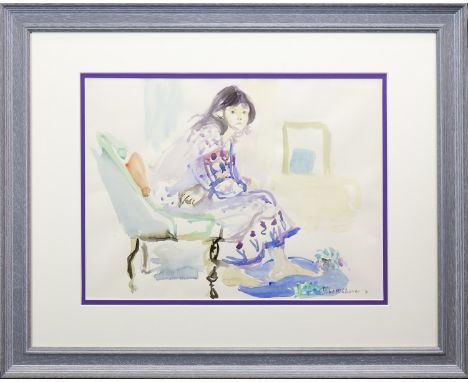 * ISHBEL MCWHIRTER RCA (BRITISH b 1927 -), AWAY IN A DREAM watercolour on paper, signed and dated 81cm x 55cm Mounted, framed