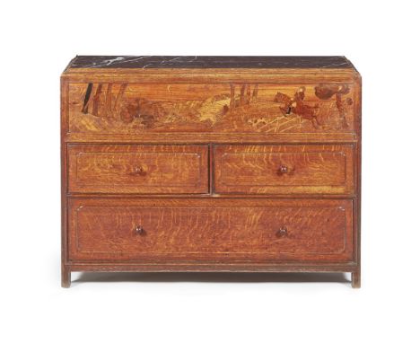 SIR ROBERT LORIMER (1864-1929)ARTS & CRAFTS OAK AND MARQUETRY INLAID CHEST OF DRAWERS, CIRCA 1895probably made by William Whe