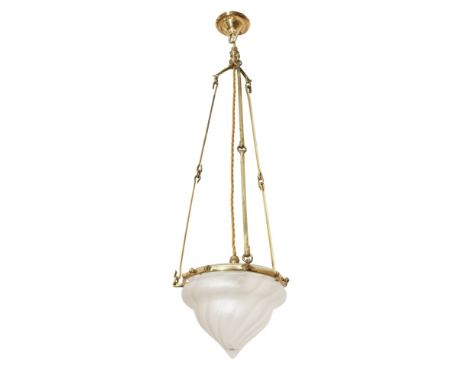 W.A.S. BENSON (1854-1924) AND JAMES POWELL & SONSPATINATED BRASS AND GLASS PENDANT LIGHT, CIRCA 1890the moulded and frosted g