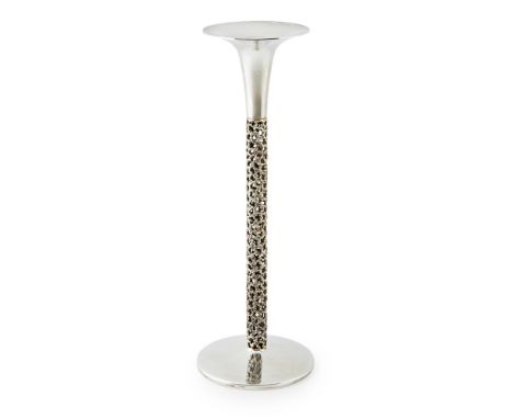 [§] STUART DEVLIN (1931-2018)PIERCED SILVER CANDLESTICK, DATED 1980with flared sconce, above a pierced stem raised on a conic