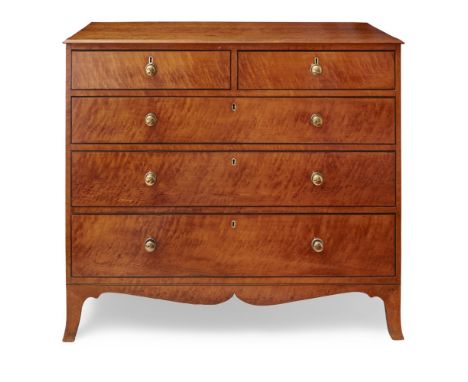 REGENCY BIRDSEYE MAPLE CHEST OF DRAWERS  EARLY 19TH CENTURY  the rectangular moulded top, above two short and three long grad