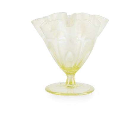 JOHN WALSH WALSH, BIRMINGHAM ENGLISH ART NOUVEAU OPALESCENT GLASS POSY VASE, CIRCA 1900the frilled tapering body with short s