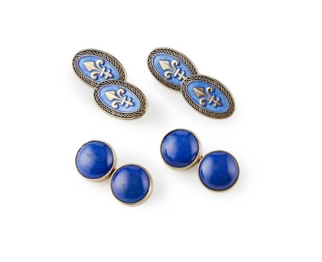 TWO PAIRS OF GENTLEMAN'S CUFFLINKSthe first pair with circular terminals collet set with lapis lazuli cabochons, modelled in 