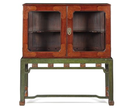 ATTRIBUTED SIR ROBERT LORIMER FOR WHYTOCK & REID, EDINBURGHINLAID MAHOGANY, BURR WALNUT AND PAINTED CABINET ON STAND, CIRCA 1