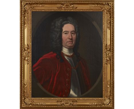 JOHN ALEXANDER (SCOTTISH 1686-C.1766)HALF-LENGTH PORTRAIT OF THOMAS DRUMMOND OF LOGIEALMONDOil on canvas, feigned oval75cm x 