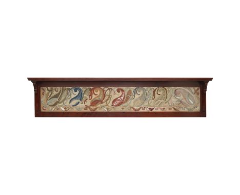 MANNER OF MORRIS & CO.ARTS & CRAFTS MAHOGANY FRAMED NEEDLEWORK PANEL AND WALL SHELF, CIRCA 1890with rectangular moulded shelf