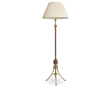 W.A.S. BENSON (1854-1924) COPPER AND BRASS STANDARD LAMP, CIRCA 1900the turned and knopped adjustable column with leafy colla