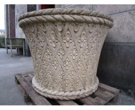 HADDONSTONE LTD., NORTHAMPTONLARGE STONE PLANTER, MODERNof slightly flared form, with rope-twist border above a lattice base7