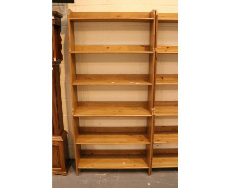 Solid pine waterfall five shelf bookcase, H: 200 cm