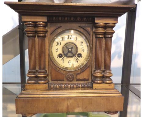 Wooden mantle clock with chimes and alarm mechanism with key and pendulum 