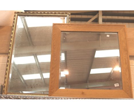 Light oak framed bevelled edge mirror, 78 cm square 
