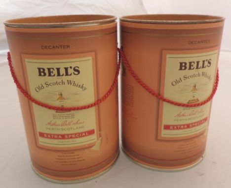 Two boxed ceramic Bells whisky decanters finished in 24 ct gold from Cherrybank Gardens 