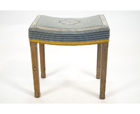 A Queen Elizabeth II Coronation stool, stamped with original paper label and numbered 53, re-upholstered with a tapestry seat