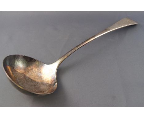 A silver part flatware service in the Old English pattern, comprising six soup spoons and a sauce and soup ladle, by Walker &