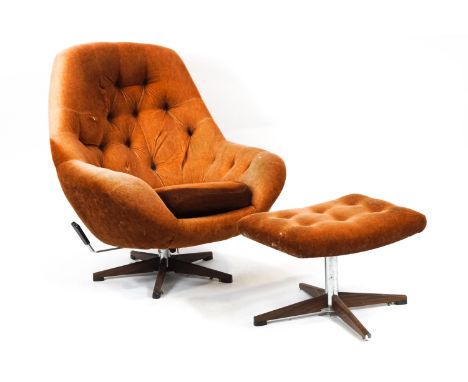 A mid century swivel chair and a footstool, by Swed furn (sold as a collectors item only)