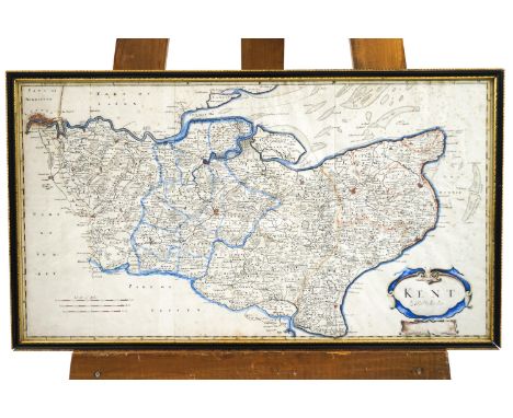 Robert Morden, Map of Kent, hand coloured copper line engraving, 34.5cm X 63cm