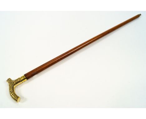 A malacca walking stick with cast brass handle, 90cm high