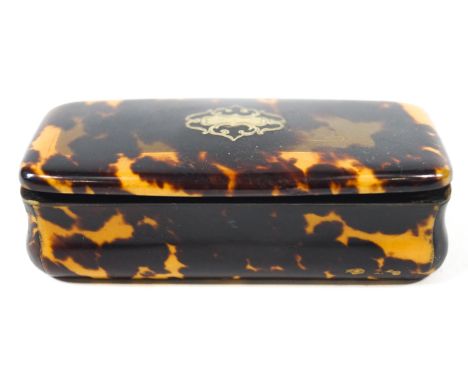 A 19th century tortoiseshell rectangular snuff box with pique inset panel to the cover, 8.5cm wide