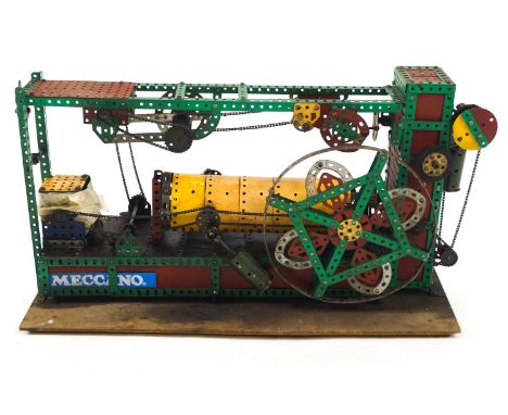 A large vintage Meccano motorised pumping model with numerous moving parts, 660mm X 340mm X 230mm including base