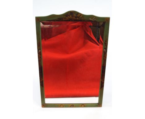 An early 20th century easel dressing table mirror, the bevelled glass in Chinoiserie lacquer frame