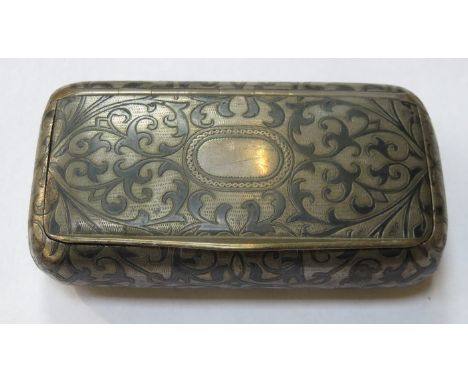 GOOD QUALITY RUSSIAN SILVER AND NIELO DECORATED SNUFF BOX WITH HINGED COVER, STAMPED 84