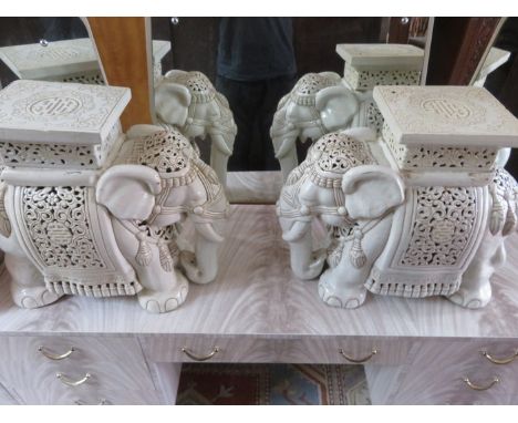 PAIR OF AFRICAN STYLE CERAMIC ELEPHANT STOOLS