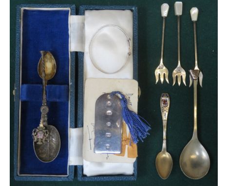 MIXED LOT OF SILVER FLATWARE AND BABY BANGLE, ETC.                                                                           