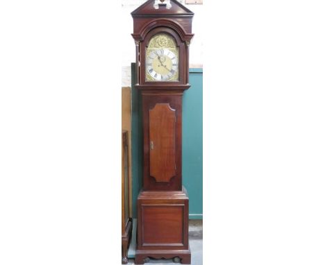 ANTIQUE MAHOGANY CASED LONG CASE CLOCK WITH ORMOLU BRASS MOUNTED DIAL 