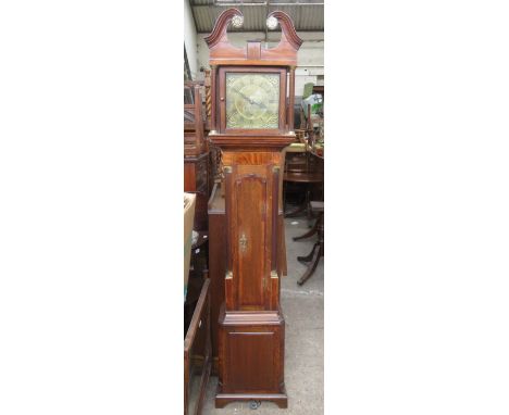 ANTIQUE OAK AND MAHOGANY CASED LONGCASE CLOCK WITH SQUARE BRASS DIAL BY WILLIAM BALL, BICESTER 