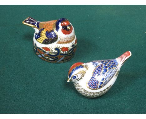 TWO ROYAL CROWN DUCAL CERAMIC BIRD FORM PAPERWEIGHTS WITH STOPPERS