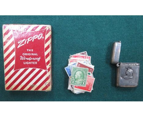 HALLMARKED SILVER VESTA CASE COMMEMORATING QUEEN VICTORIA DIAMOND JUBLIEE (1837 - 1897) ALSO BOXED ZIPPO LIGHTER, VARIOUS STA