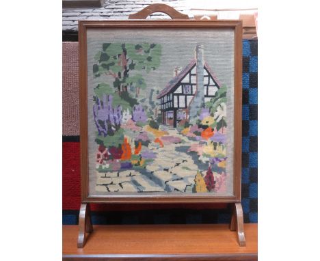 EMBROIDERED FIRE SCREEN AND MAGAZINE RACK