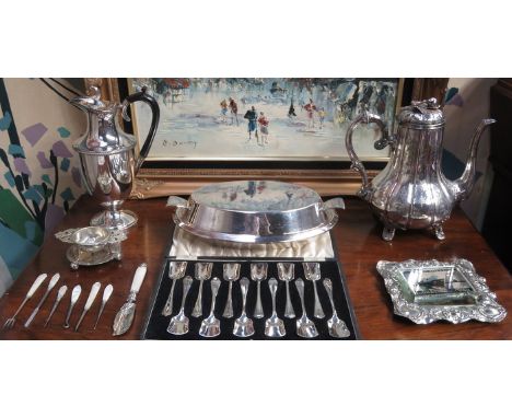 PARCEL OF VARIOUS SILVER PLATEDWARE, BOXED FLATWARE AND SEWING ACCESSORIES, ETC. 