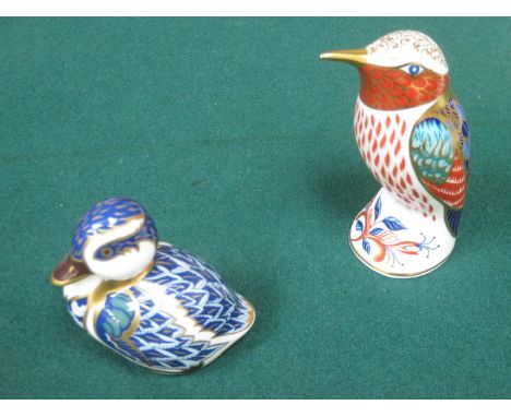 TWO ROYAL CROWN DUCAL CERAMIC BIRD FORM PAPERWEIGHTS WITH STOPPERS