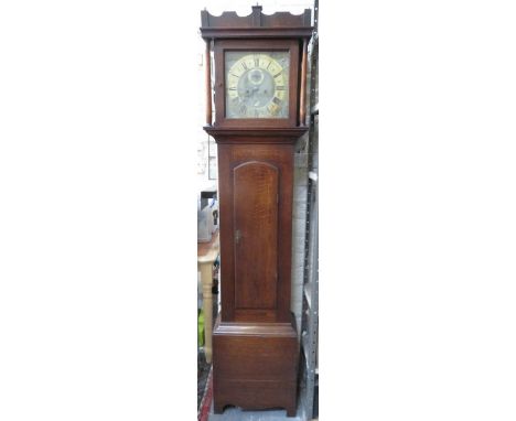 ANTIQUE OAK CASED LONGCASE CLOCK WITH ORMOLU MOUNTED 12in SQUARE BRASS DIAL, BY THOMAS HARLEY, NORWICH