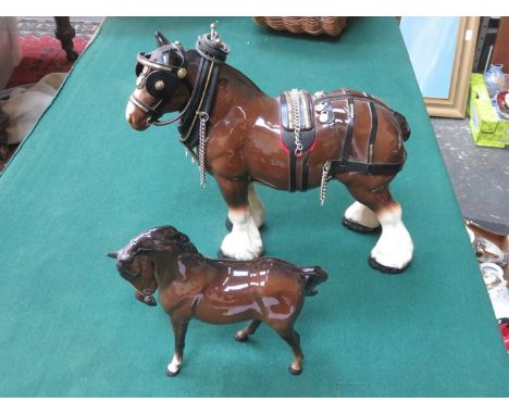 BESWICK GLAZED CERAMICS HORSE AND MELBA WARE SHIRE HORSE 