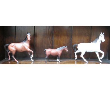 THREE VARIOUS BESWICK UNGLAZED CERAMIC HORSES 