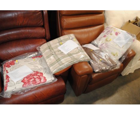 A pair of Sundoor curtains, a pair of floral upholstered curtains, a pair of Dunelm curtains and a pair of Marks and Spencer'