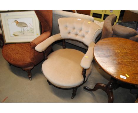 A late Victorian button back upholstered tub chair