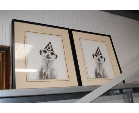 Two pencil signed limited edition prints depicting meerkats