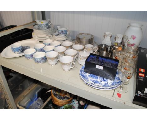 A collection of Pontesa tea and dinner ware; Noritake 'Clara' tea ware; stainless steel tea ware; drinking glasses; vases etc