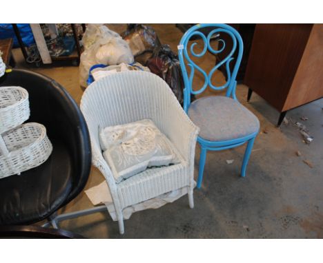 A blue painted bentwood chair and a Loom chair