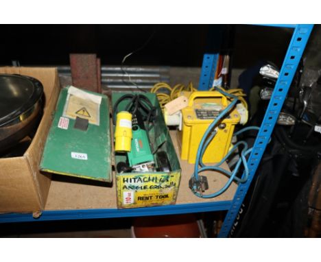 A Hitachi G125R 110V angle grinder and 110V transformer 