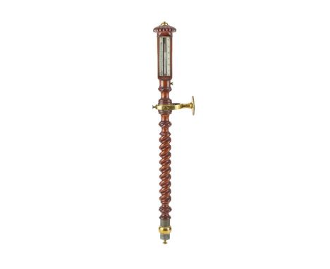  VICTORIAN MAHOGANY AND BRASS GIMBAL BAROMETER, BY HILL & PRICE, BRISTOL 19TH CENTURY the lobed top with ivory gauge plates i