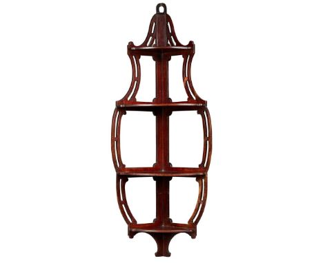  GEORGE III MAHOGANY CORNER WALL SHELF 19TH CENTURY with four graduated shelves 99cm high, 24cm deep&nbsp; Provenance: Select